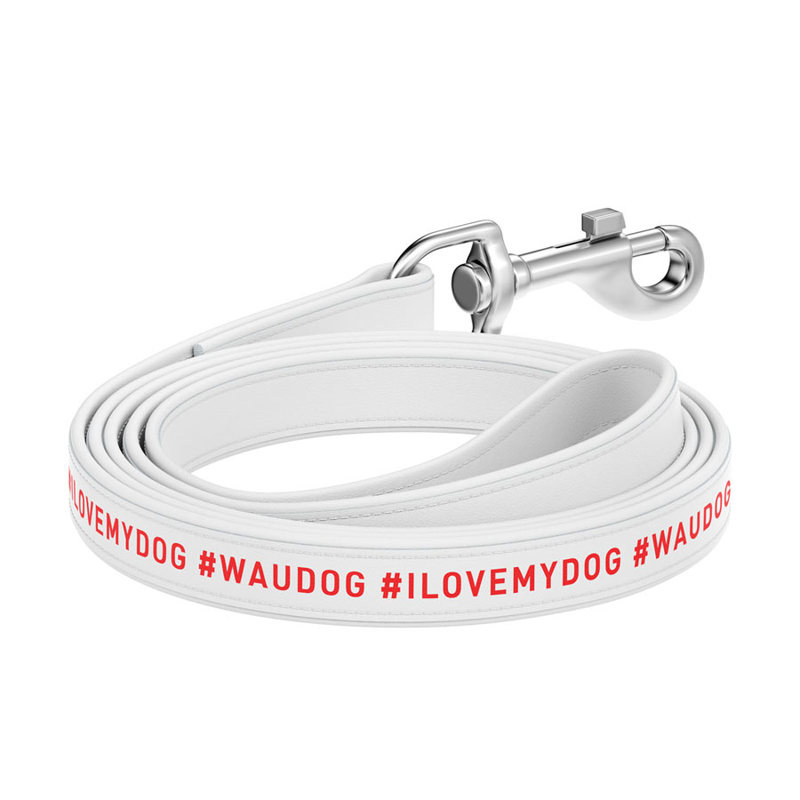 Повідець для собак шкіряний WAUDOG Design, малюнок "я люблю свою собаку", L-XXL, Ш 25 мм, Дов 122 см білий