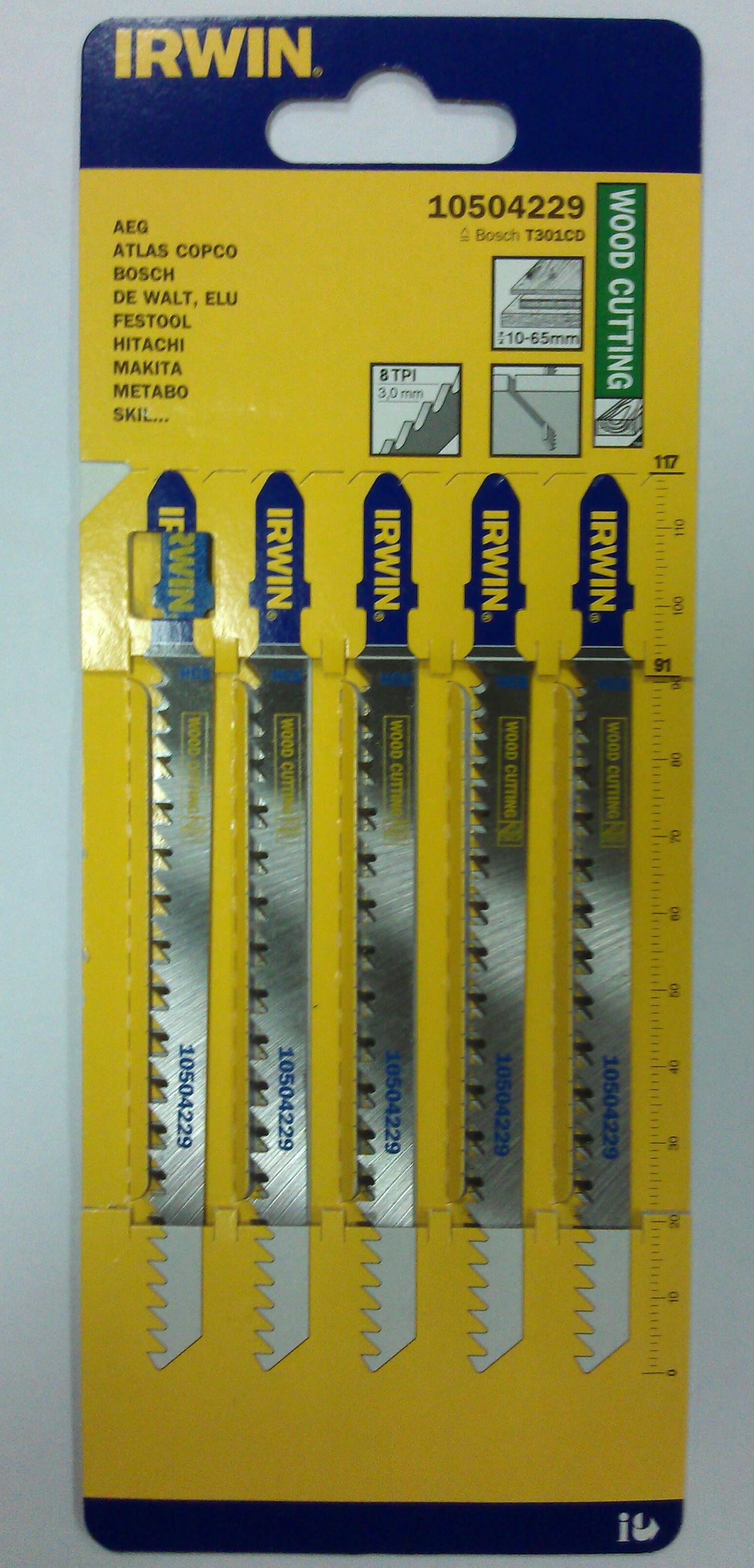 Пилки для лобзика по дереву T301CD 8TPI HSS 115 мм 5 шт, Irwin 10504229