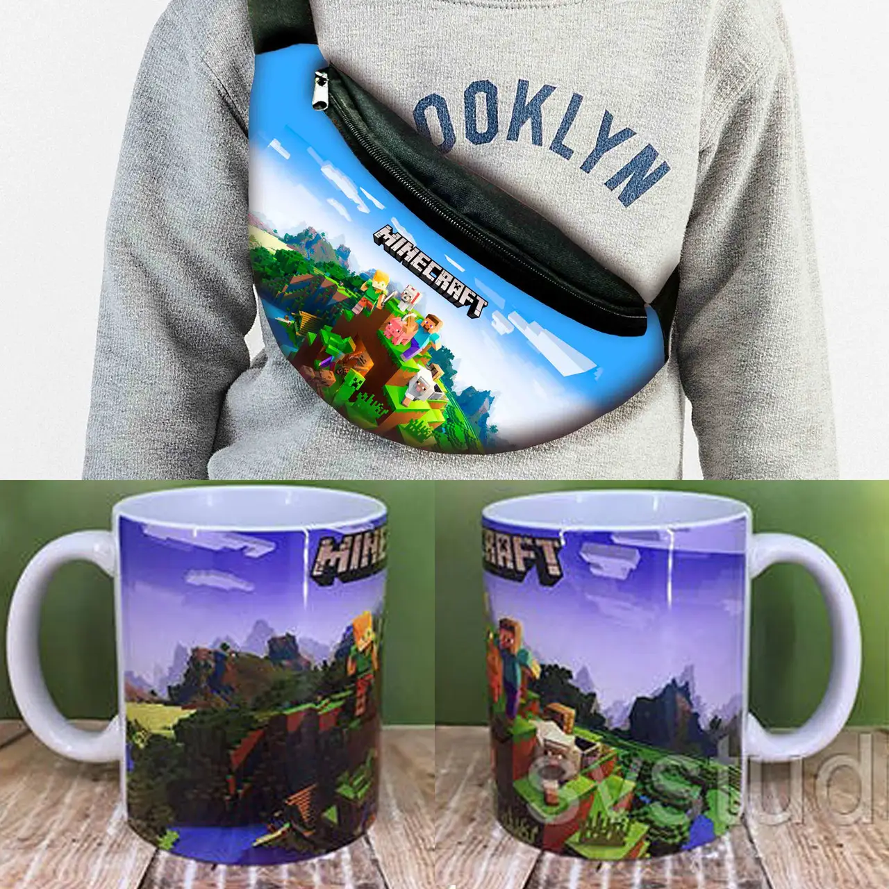 Набір: Сумка-бананка+ Кружка майнкрафт "Minecraft" дитяча з принтом (00127)