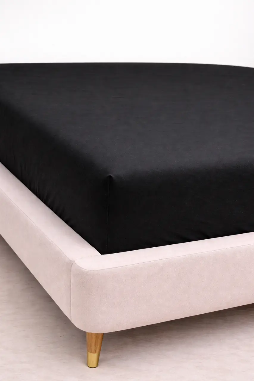 Простирадло на резинці Ecotton 160х200 см фланель бавовняне Black чорний