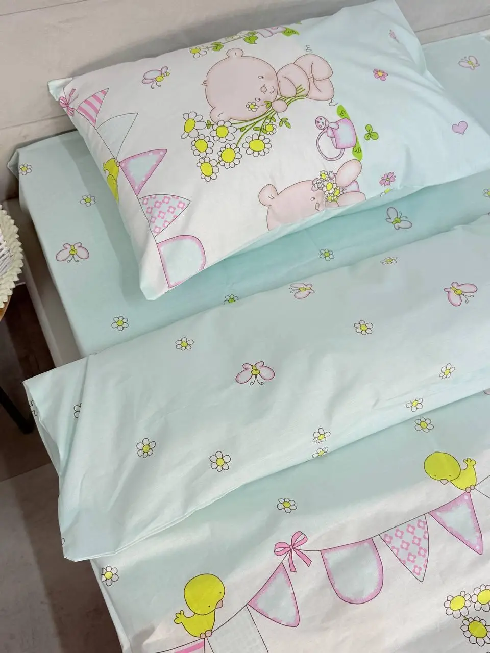 Дитячий комплект постільної білизни Ecotton 110х140 см блакитний Ведмедик
