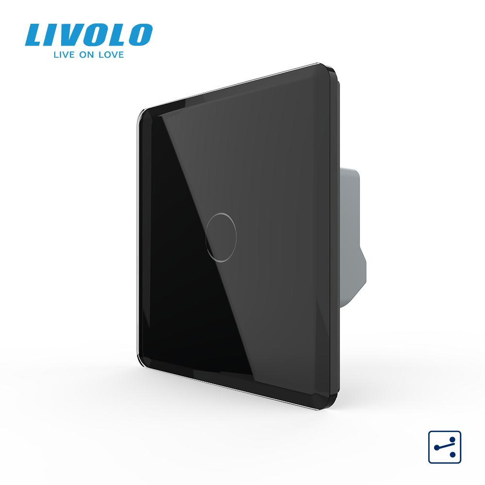 Сенсорний прохідний / перехресний вимикач LIVOLO, 5А 230В, чорний 2.5D скло