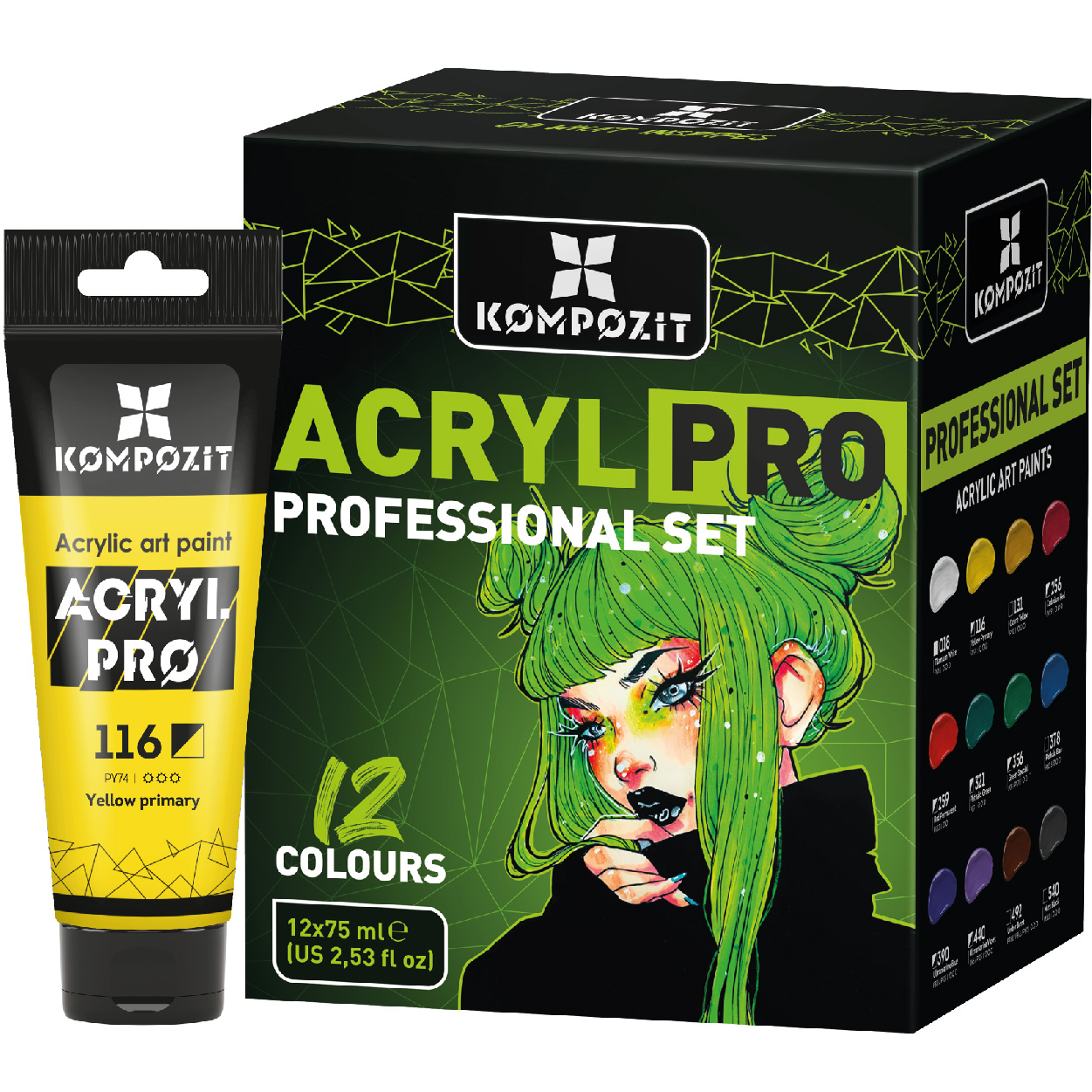 Набір Фарба художня ACRYL PRO ART Kompozit 12*75 мл Професійний, 12 х 75 мл