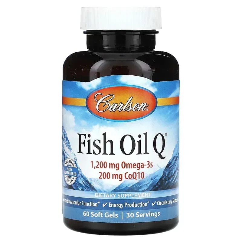 Омега-3 + Коензим Q10, Fish Oil Q, Carlson, 60 гелевих капсул