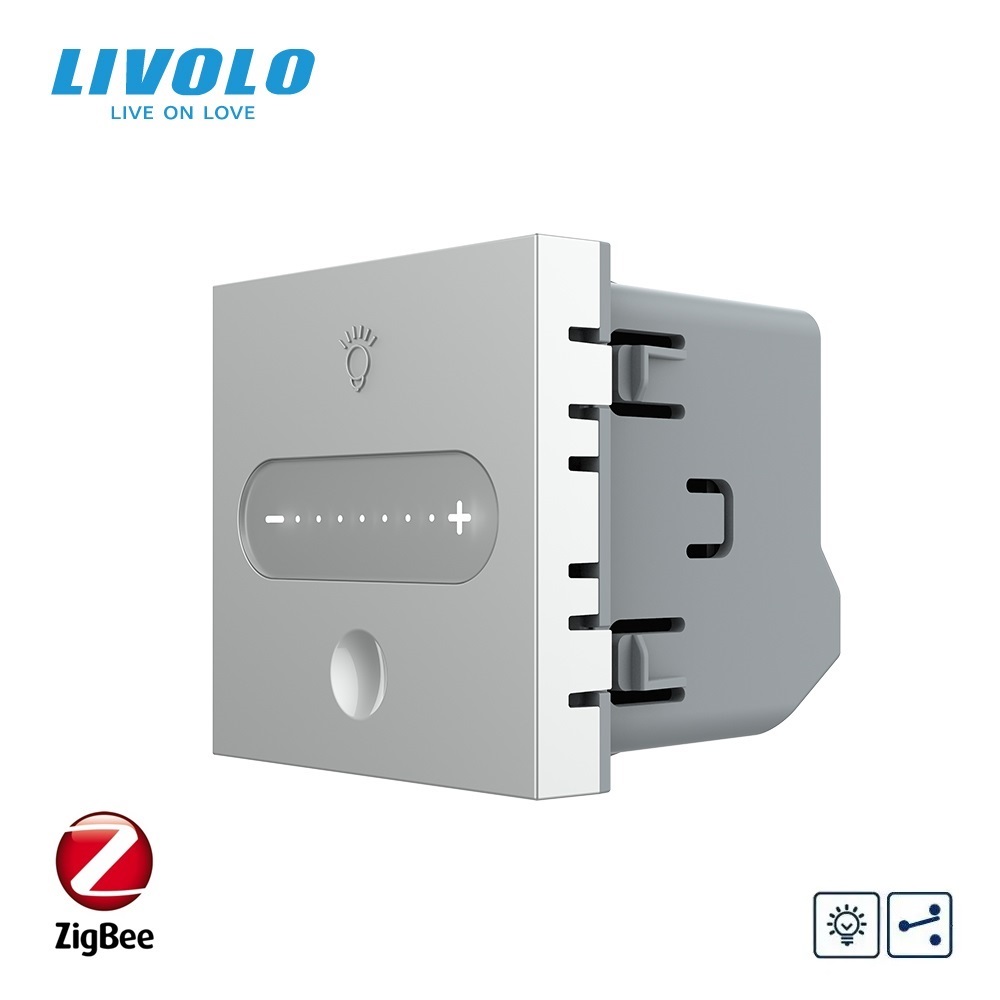 Розумний сенсорний димер LIVOLO, сірий, прохідний / перехресний, ZigBee, 2А 230В, без нейтралі, сумісний з Home Assistant, модуль без рамки (VL-FC1SDZ-2IP)