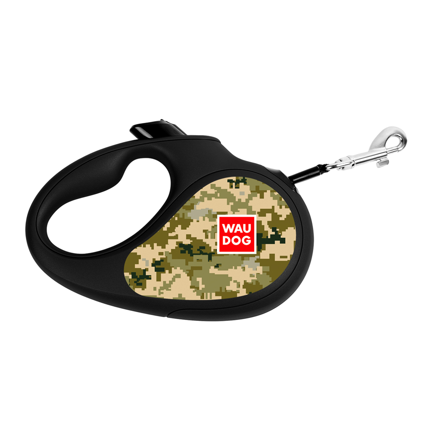 Повідець-рулетка для собак WAUDOG R-leash, малюнок "Мілітарі", M, до 25 кг, 5 м, світловідбиваюча стрічка