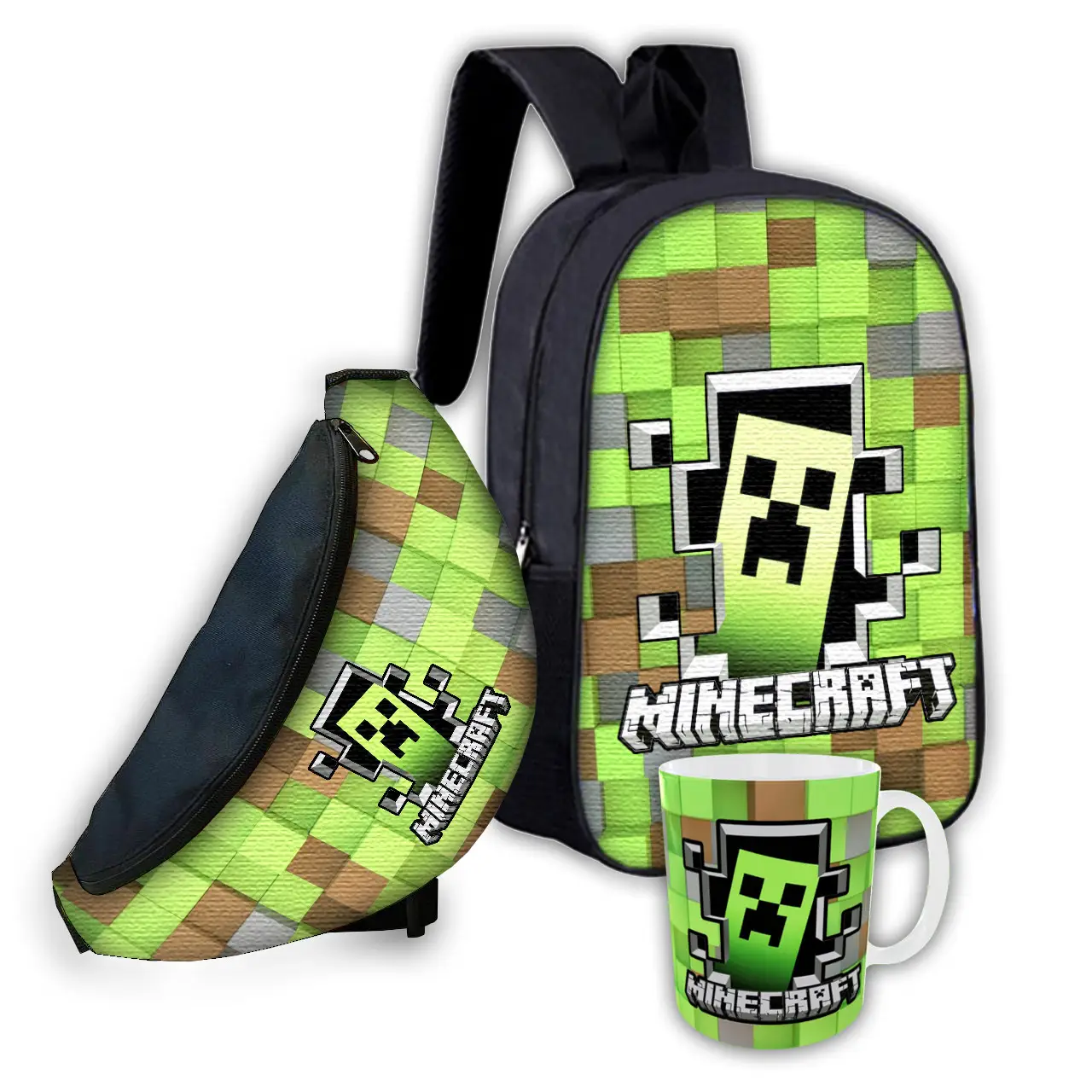 Набір дитячий майнкрафт "Minecraft" рюкзак, сумка-бананка, кружка (00266)