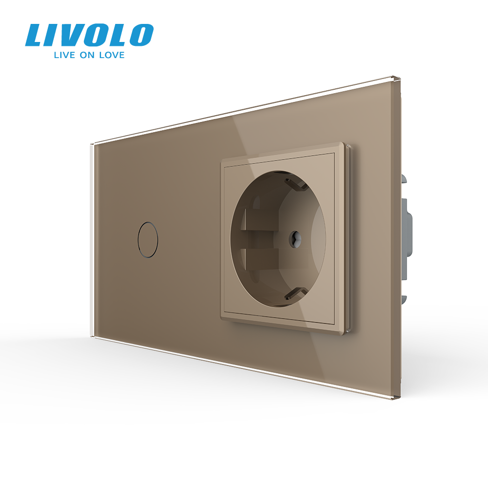 Сенсорний вимикач 1 сенсор 1 розетка Livolo золото скло (VL-C701/C7C1EU-13)