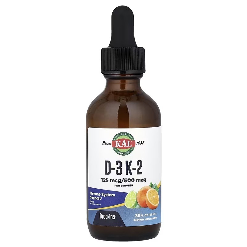 Вітамін D3+K2, Vitamin D3 K2 Drop, KAL, цитрусовий смак, 59 мл.