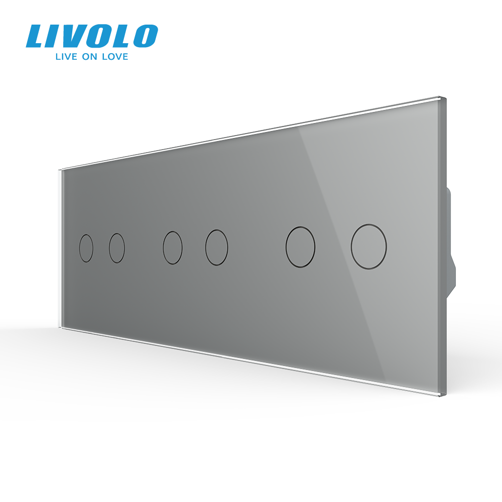 Сенсорний вимикач 6 сенсорів (2-2-2) Livolo сірий скло (VL-C702/C702/C702-15)