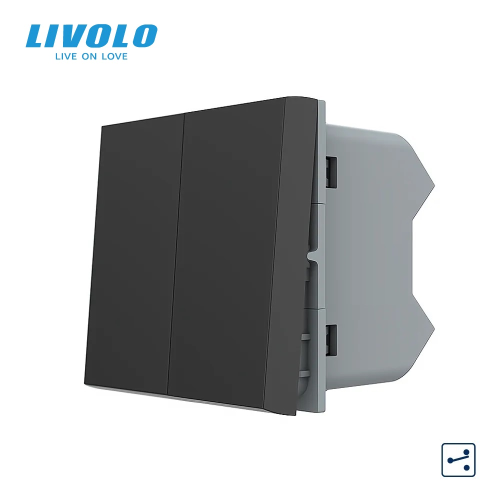 2-клавішний прохідний вимикач LIVOLO, чорний, модуль без рамки (VL-FCMKS-1BP)