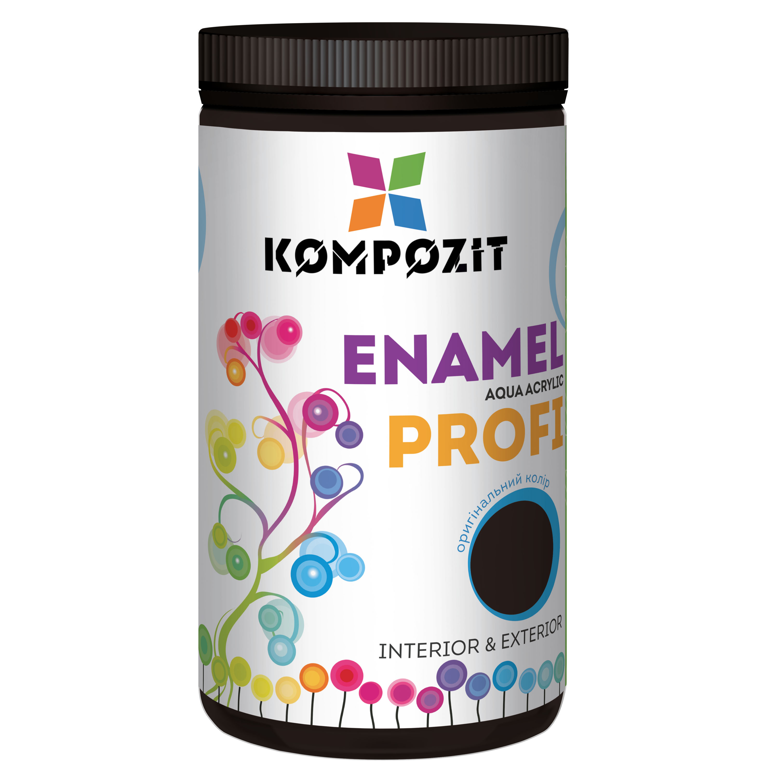 Емаль акрилова глянцева PROFI, Глянцевий, 0,7 л, Чорний