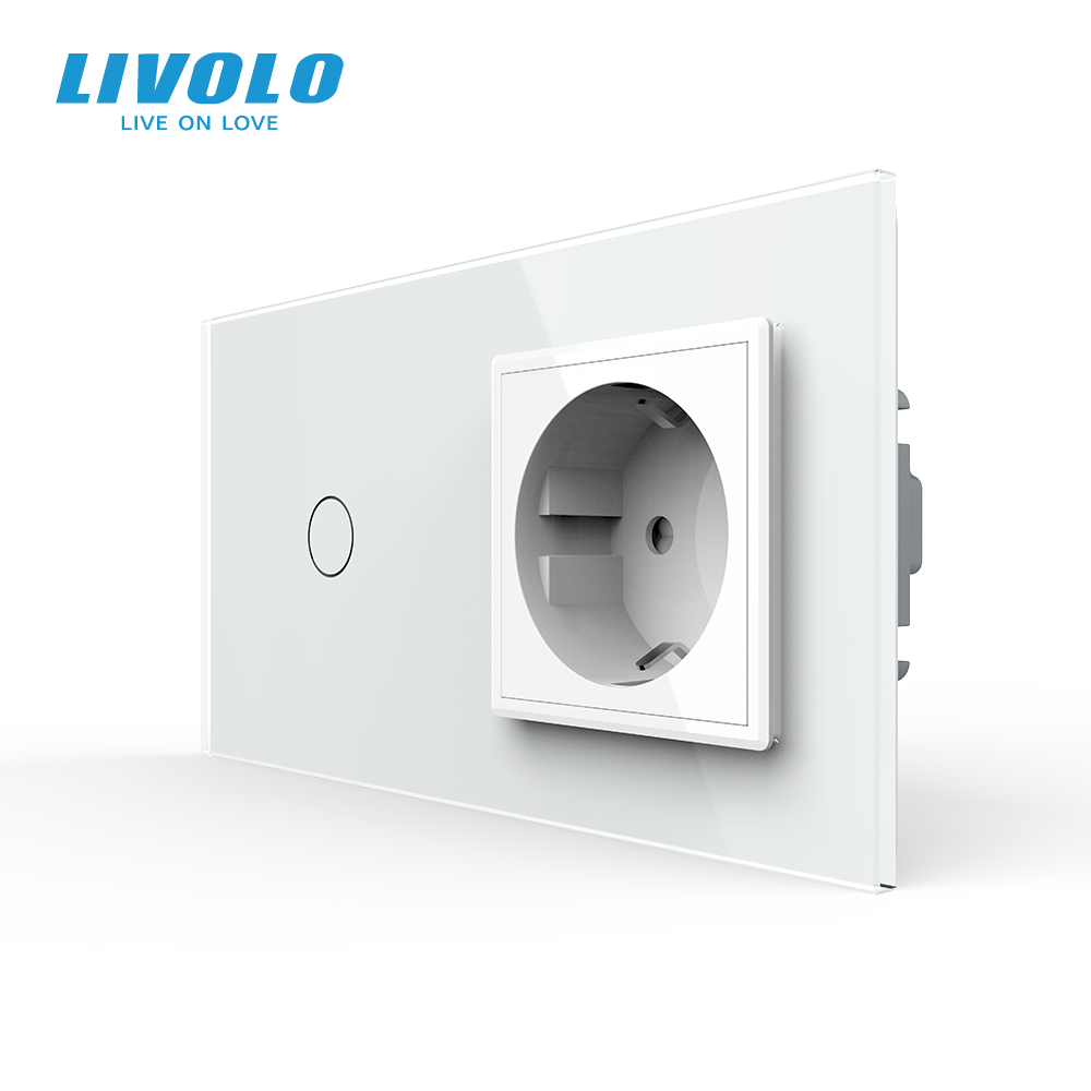 Сенсорний вимикач 1 сенсор 1 розетка Livolo білий скло (VL-C701/C7C1EU-11)
