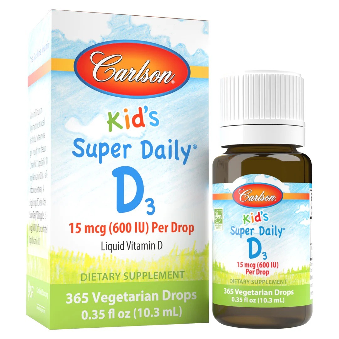Вітамін D3 для Дітей у Краплях, 600 МО, Kid's Super Daily D3, Carlson, 10.3 мл
