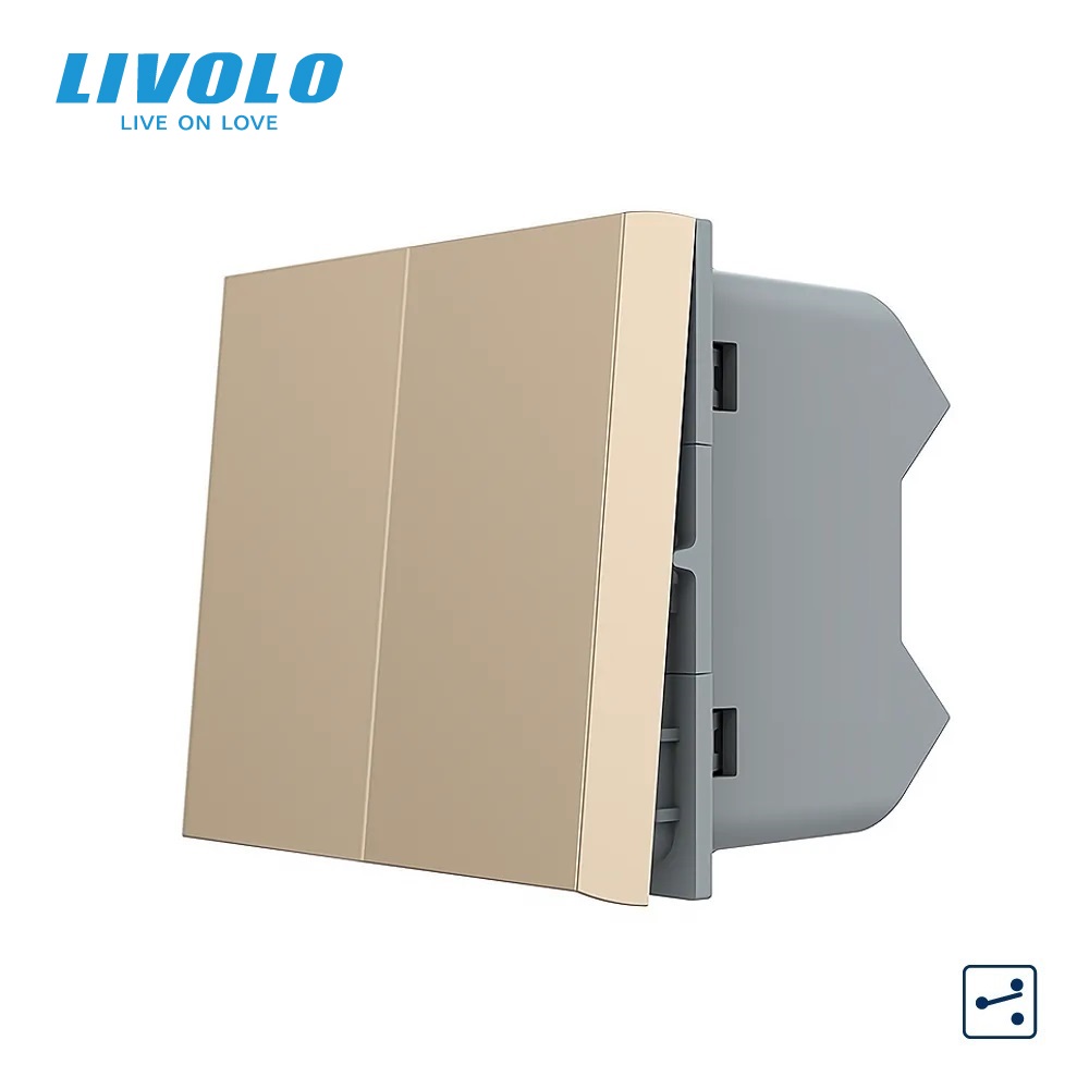 2-клавішний прохідний вимикач LIVOLO, золотий, модуль без рамки (VL-FCMKS-1AP)