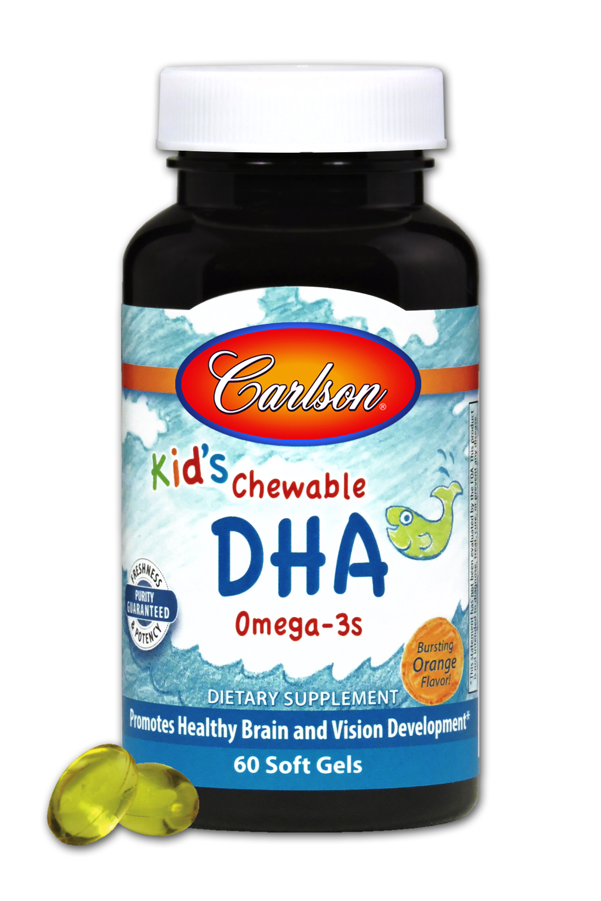 Риб'ячий жир (DHA) для Дітей, Смак Апельсину, Kid's Chewable, Carlson, 60 желатинових капсул