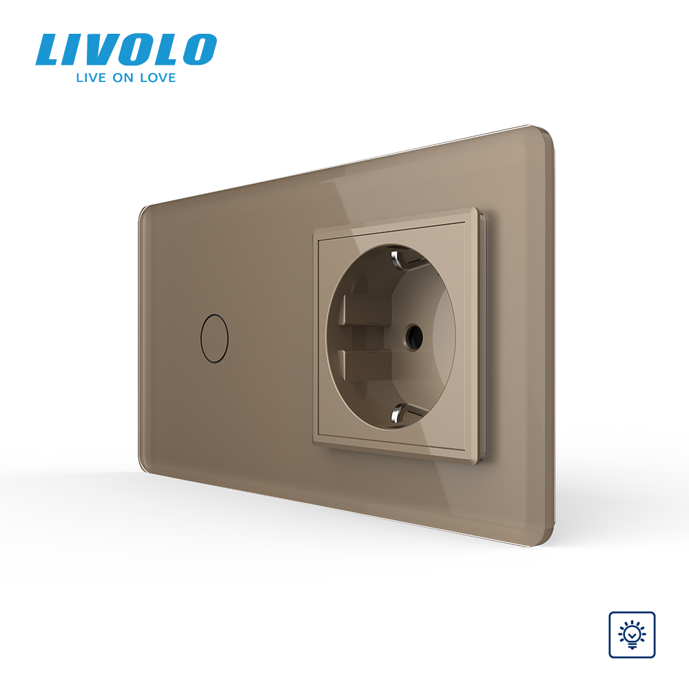 Сенсорний диммер 1 сенсор 1 розетка LIVOLO золото 2.5D скло