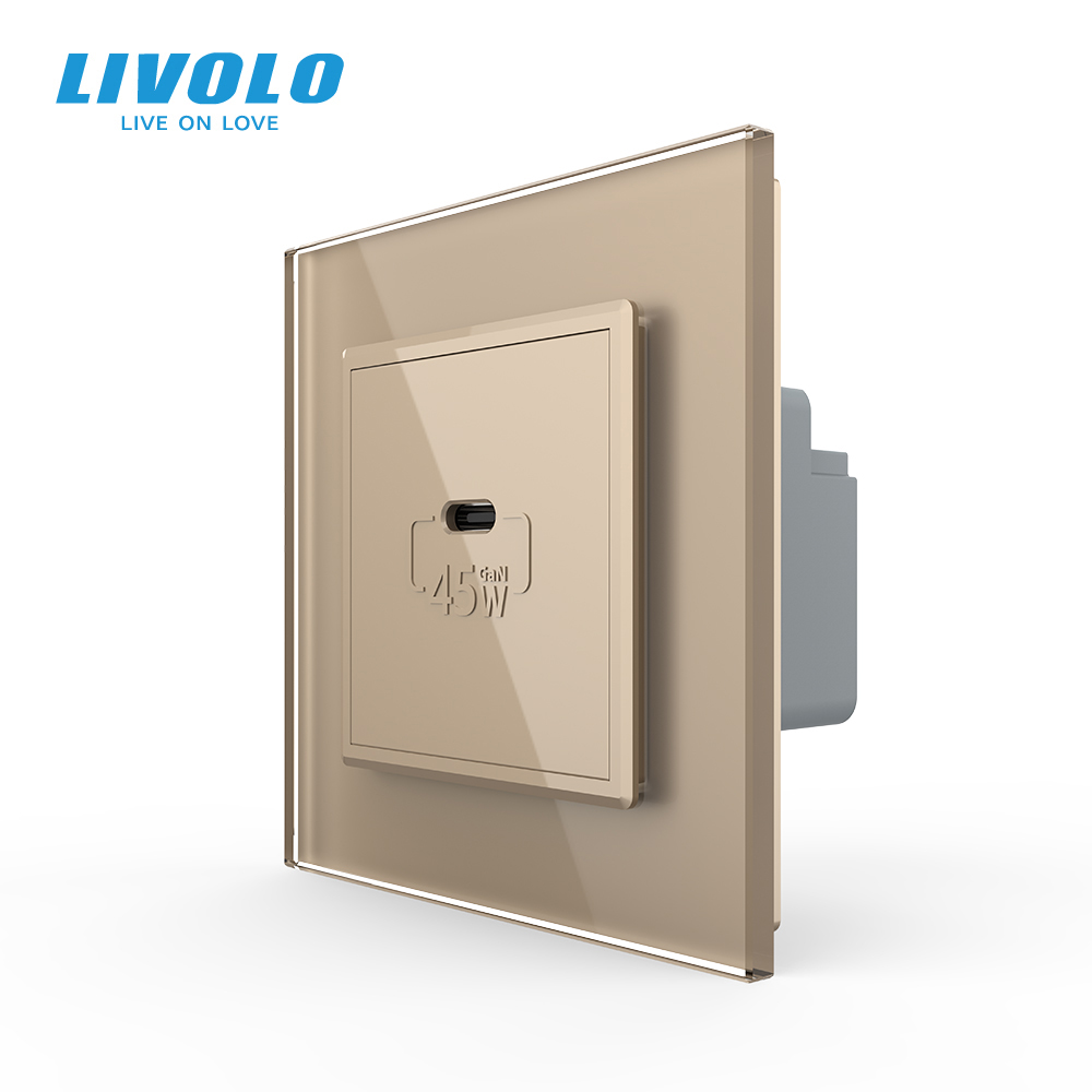 Розетка USB Type-C з Power Delivery 45W LIVOLO золота 2.5D скло