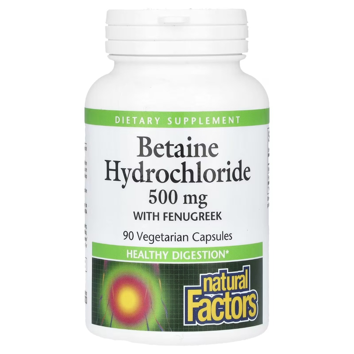 Бетаїн гідрохлорид та пажитник, 500 мг, Betaine Hydrochloride with Fenugreek, Natural Factors, 90 вегетаріанських капсул
