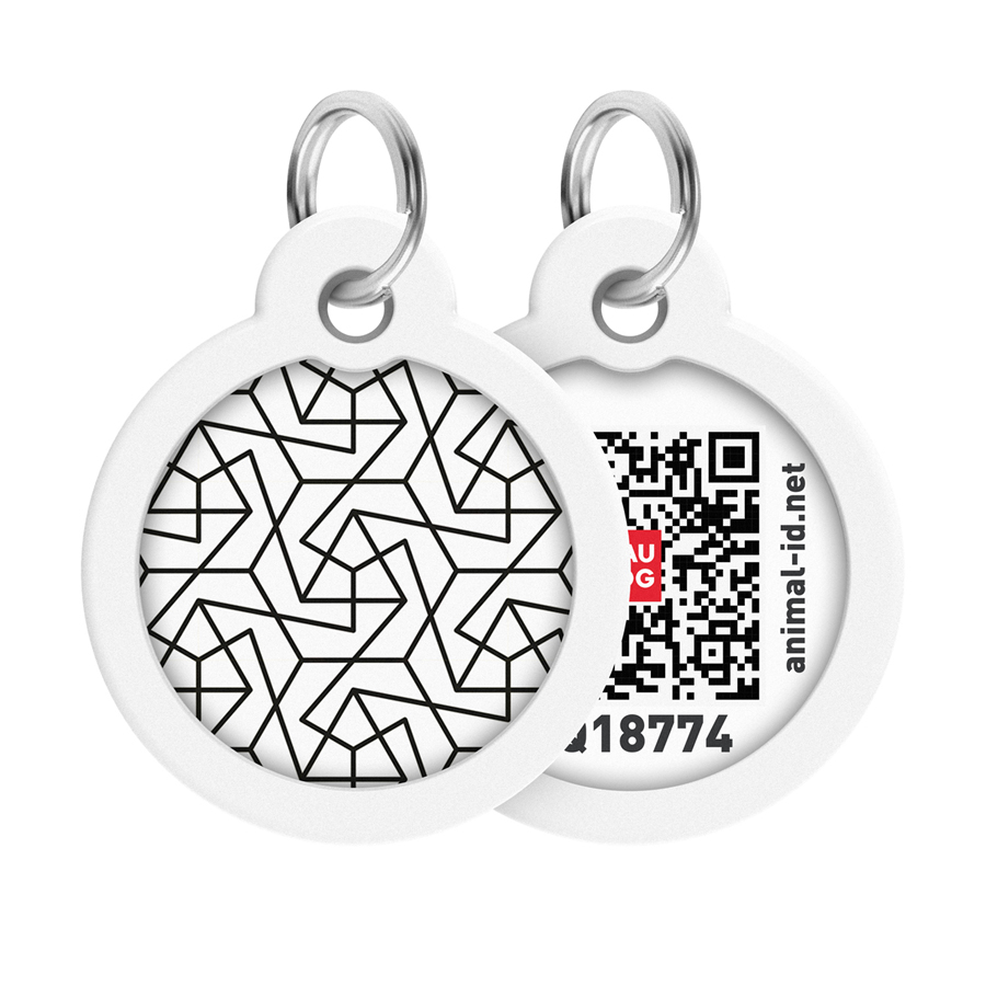 Адресник для собак і котів металевий WAUDOG Smart ID з QR паспортом, малюнок "Геометрія", коло, Д 30 мм
